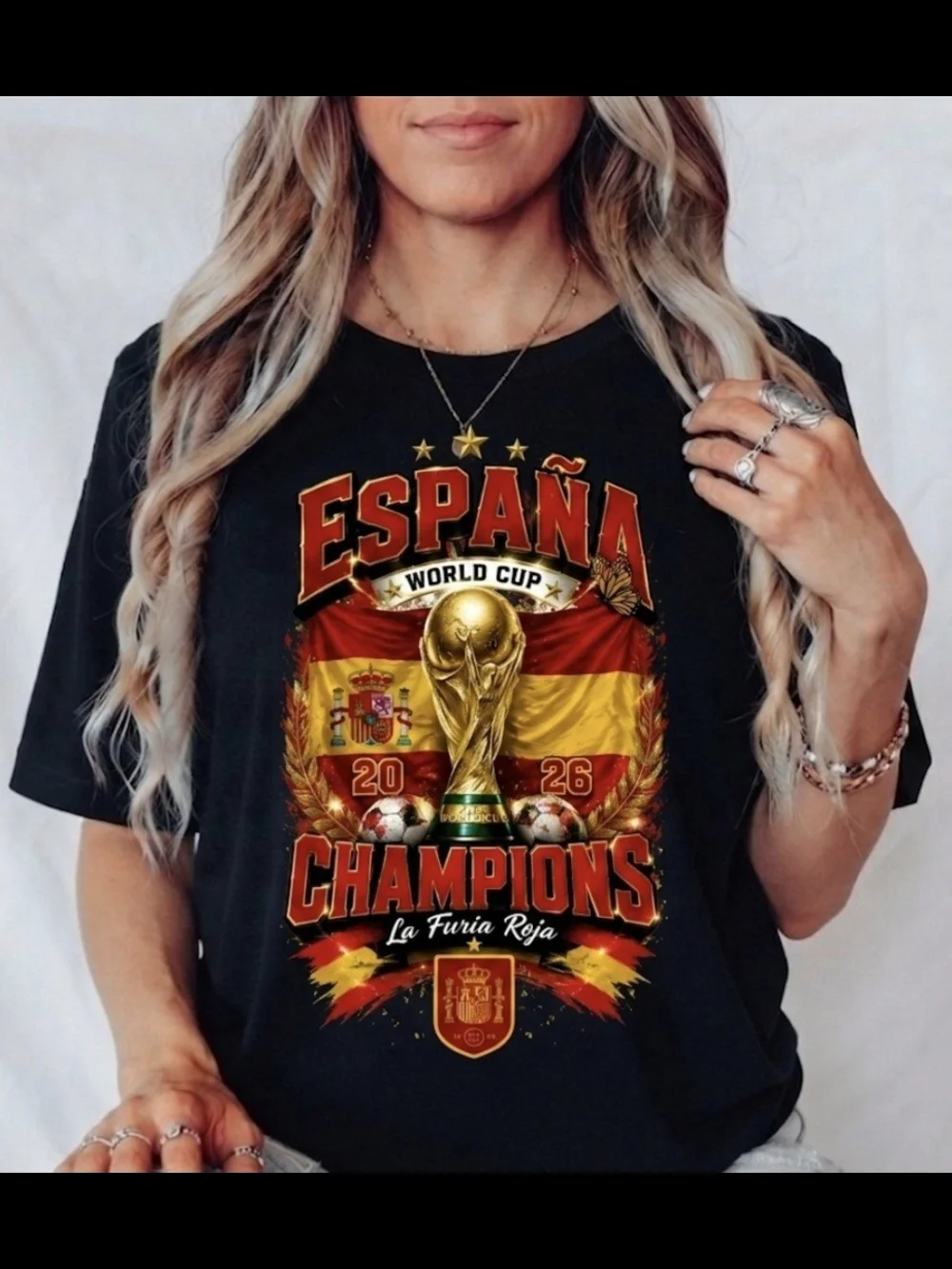 España World Cup Champions Kids T-Shirt - Black with Red & Gold